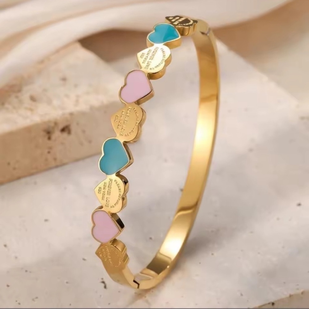 Colorful Heart Gold Bangle Bracelet